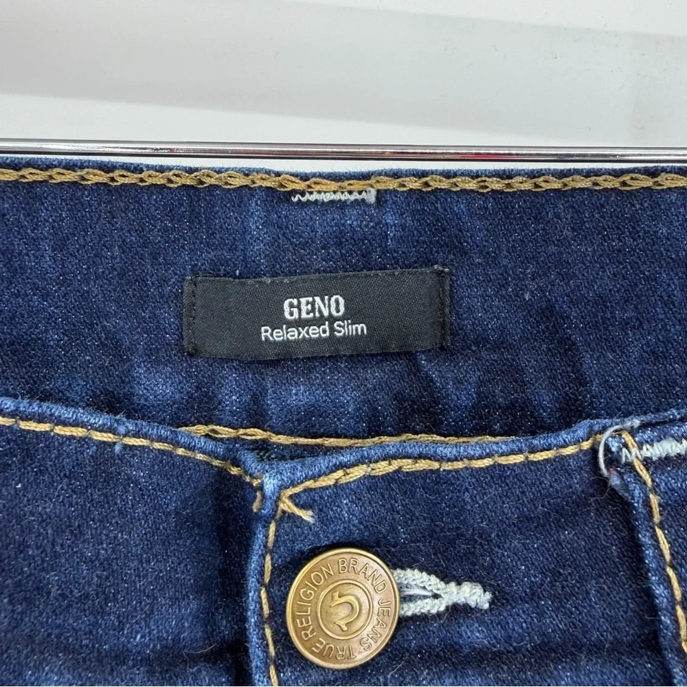 True Religion Geno Relaxed Slim Distressed Jeans Mens 36 Indigo Blue Flap Pocket